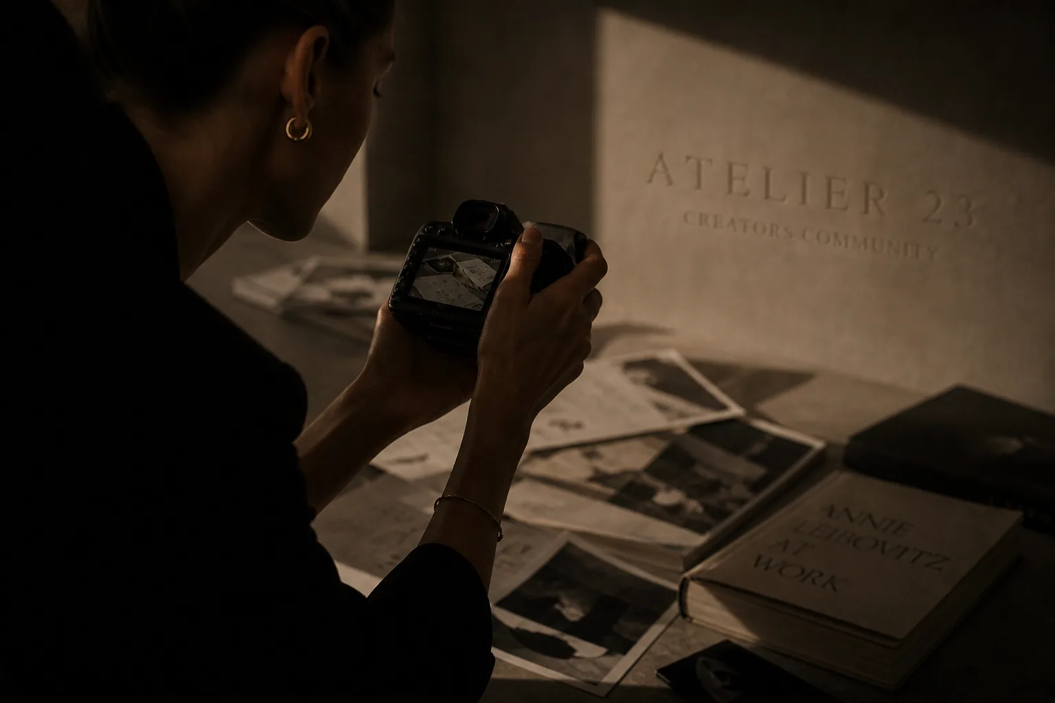 A creator photographing prints at the Atelier 23 studio